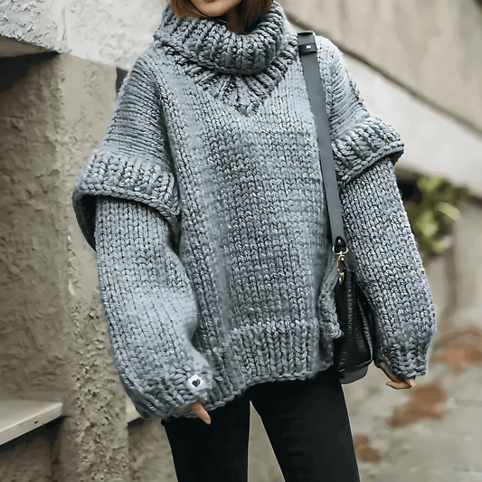 Donna - Maglione dolcevita a maglia grossa - Fuori misura
