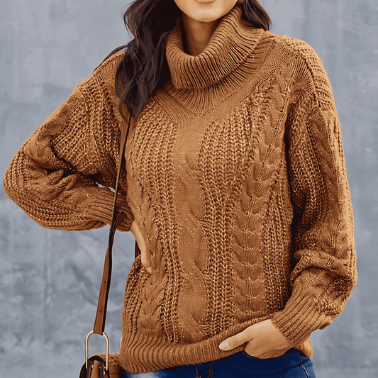 Donna - Maglione dolcevita in maglia a cavi - vestibilità fuori misura
