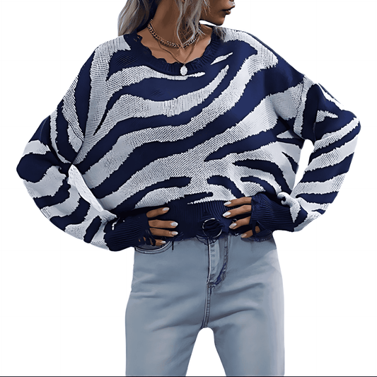 Donna - Maglione in maglia - Stampa zebrata