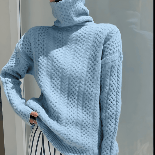 Donna - Maglione invernale in maglia a cavi - Stile collo arrotolato