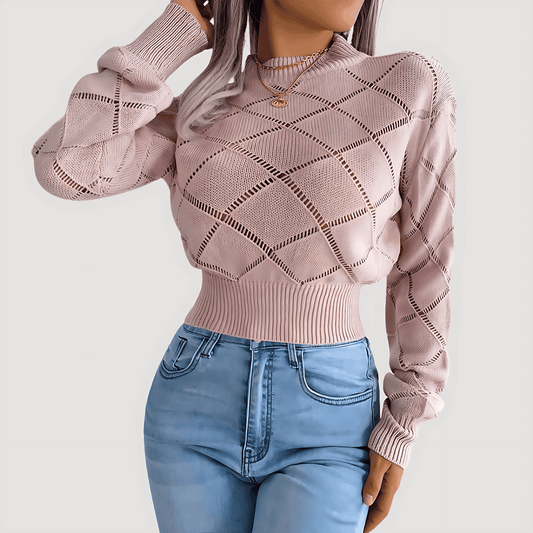 Donna - Maglione ritagliato a collo alto in maglia - Modello a diamante