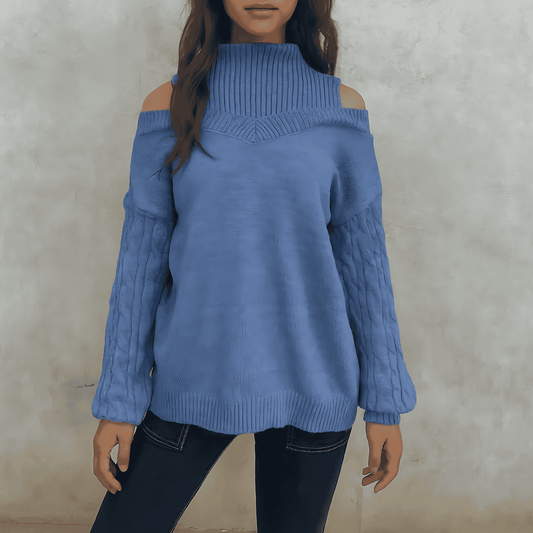 Donna - Maglione spalle scoperte in maglia a cavi - vestibilità rilassata