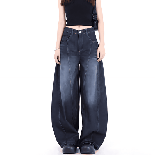 Donna - Pantaloni in denim a gamba larga - A vita alta