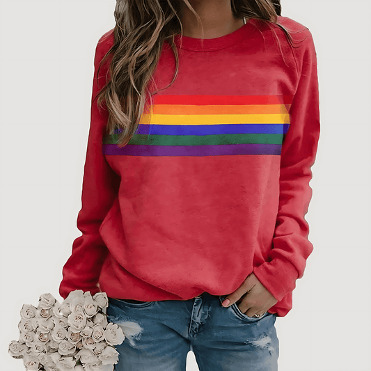 Donna - Pullover girocollo - Design a righe arcobaleno