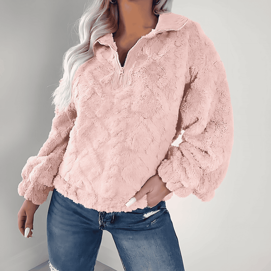 Donna - Pullover in pelliccia sintetica - Trapuntato con zip