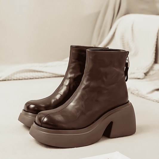 Donna - Stivali con plateau in pelle bovina - Chiusura con zip