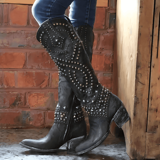 Donna - Stivali da cowboy alti fino al ginocchio - Rivetati