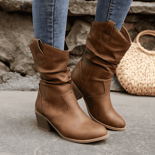Donna - Stivali in pelle con tacco comodo