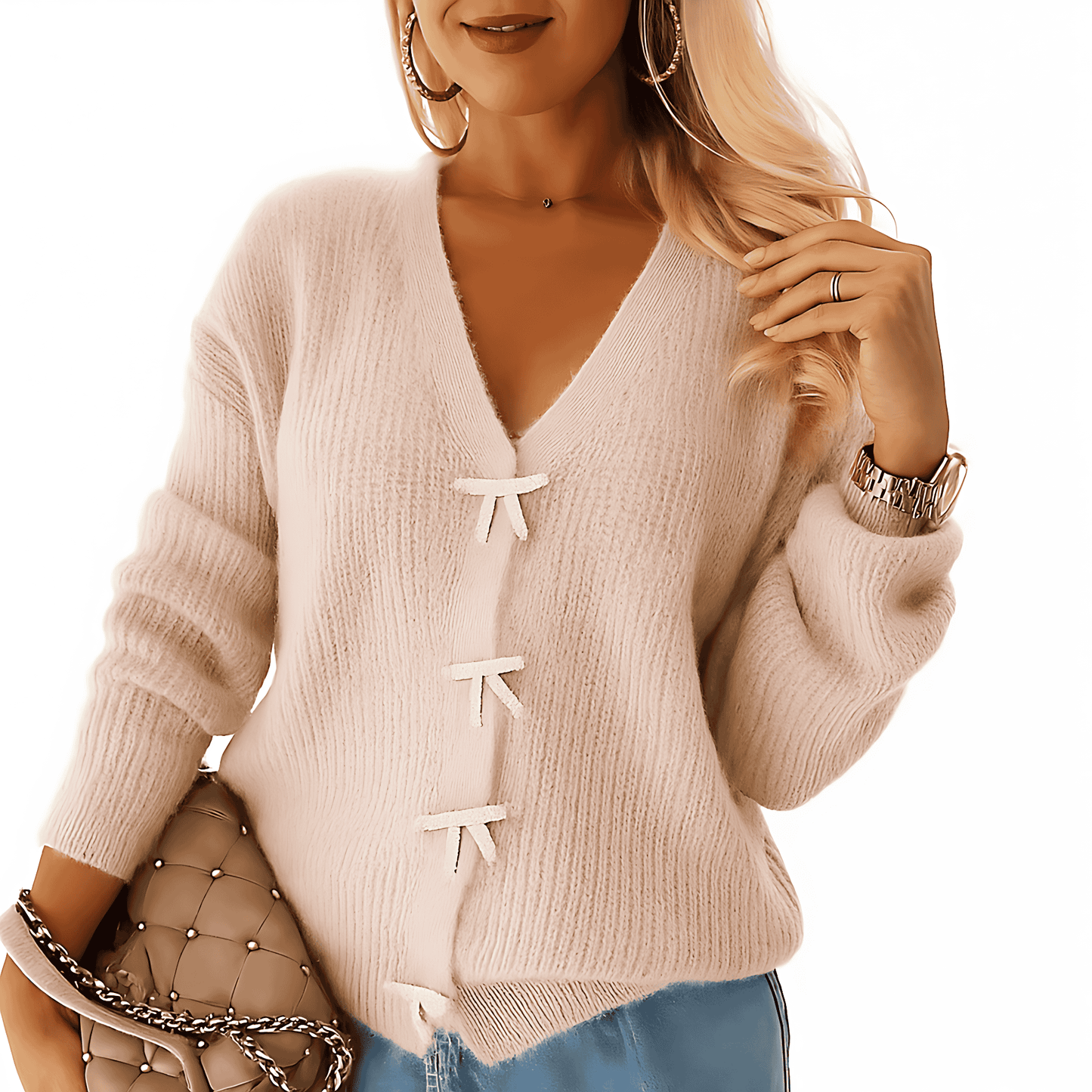 Donna - Top in maglia con scollo a V - vestibilità rilassata