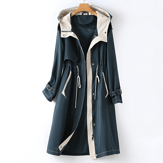 Donna - Trench lungo con cappuccio - Impermeabile