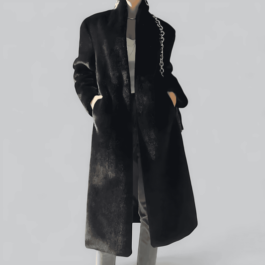 Donna - Trench lungo nero vestibilità aderente - Stile classico
