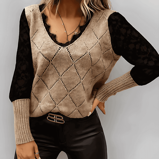 Donna - Maglioni con scollo a V e rifiniture in pizzo