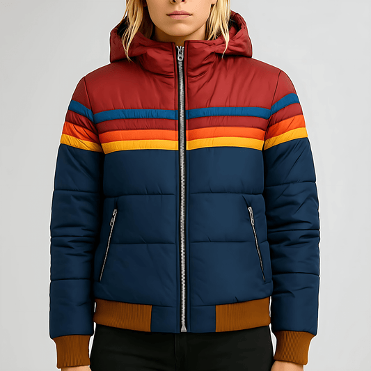 Donne - Giacca Puffer - Impermeabile con cappuccio Colorblock