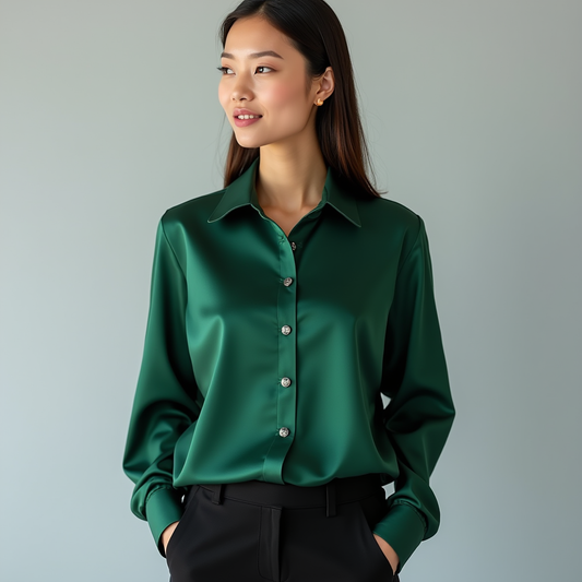Camicia in raso verde smeraldo