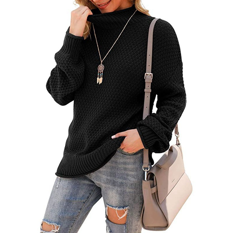 Donna - Comodo maglione a maglia grossa - Collo alto