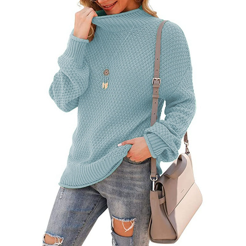 Donna - Comodo maglione a maglia grossa - Collo alto