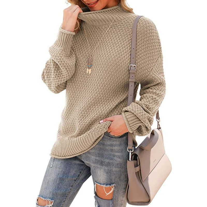 Donna - Comodo maglione a maglia grossa - Collo alto