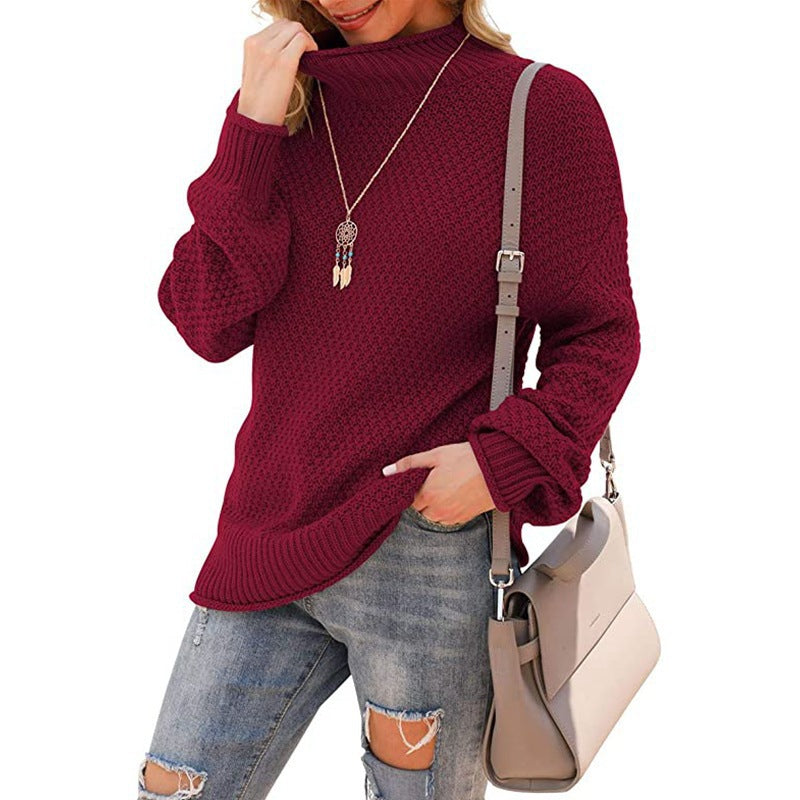 Donna - Comodo maglione a maglia grossa - Collo alto