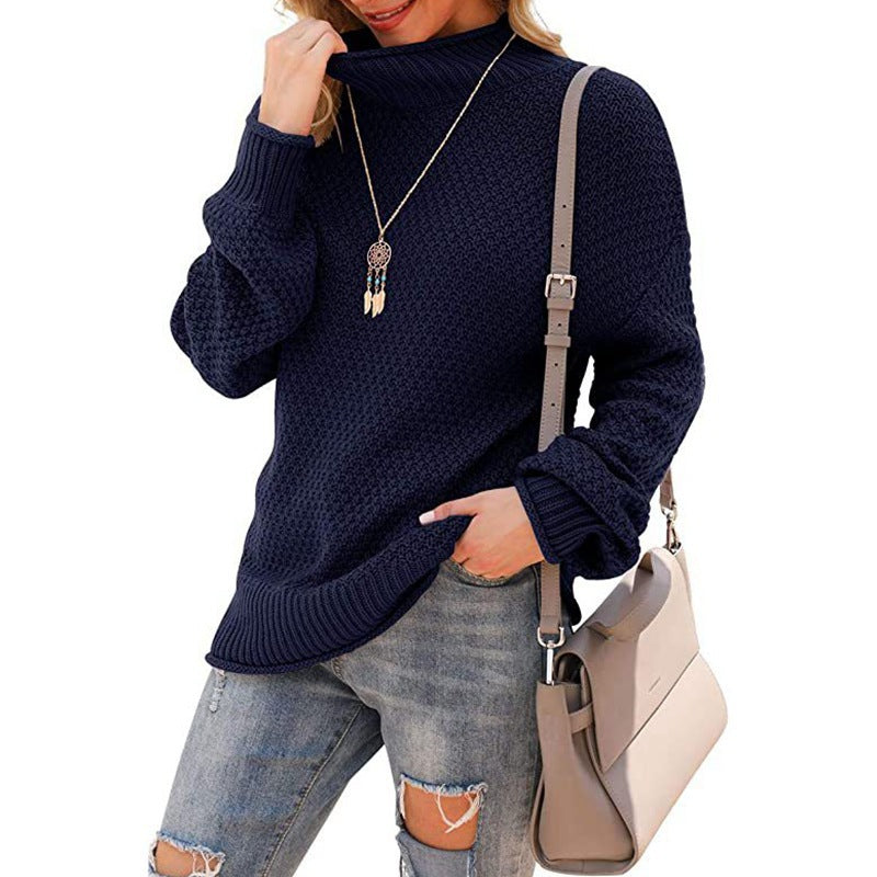 Donna - Comodo maglione a maglia grossa - Collo alto