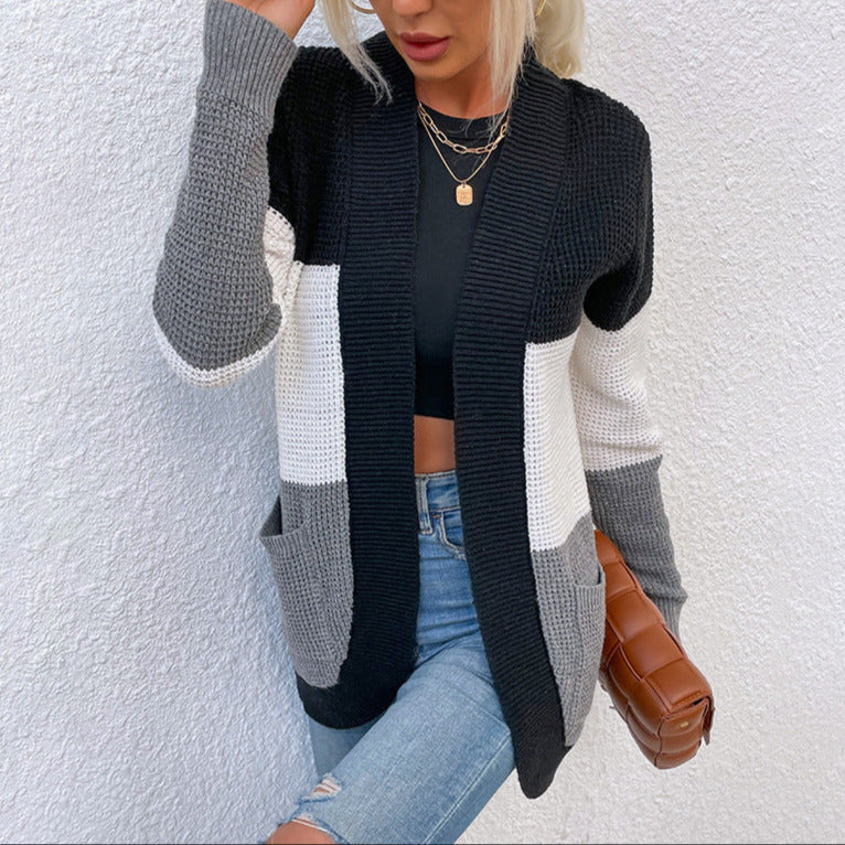 Donna - Cardigan in maglia aperto sul davanti con tasche