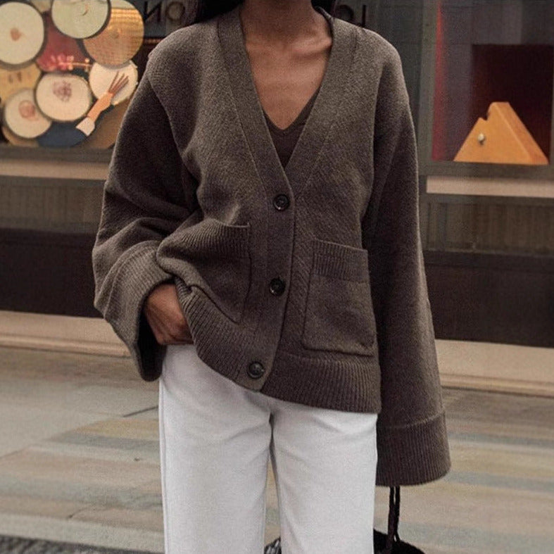 Donna - Cardigan con maniche voluminose e tasche