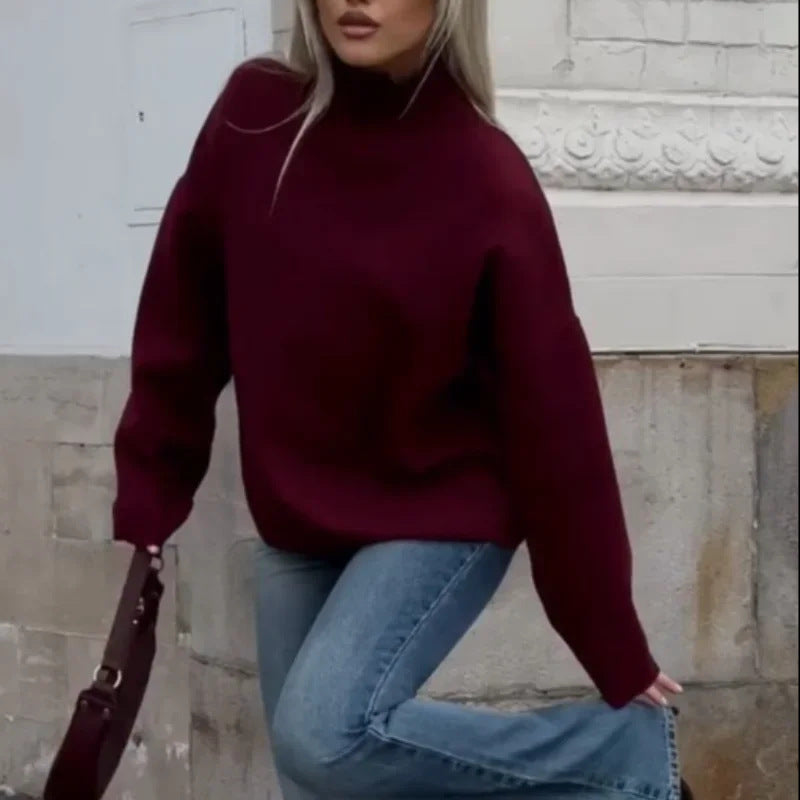 Donna - Maglia oversize a collo alto - Stile accogliente