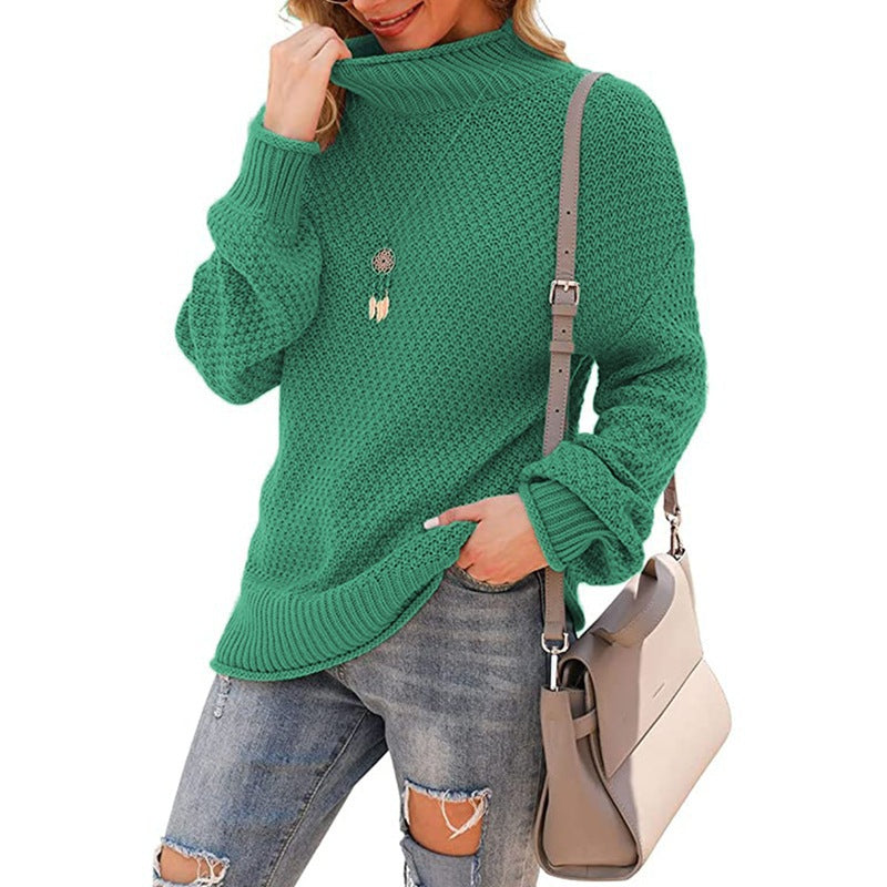 Donna - Comodo maglione a maglia grossa - Collo alto