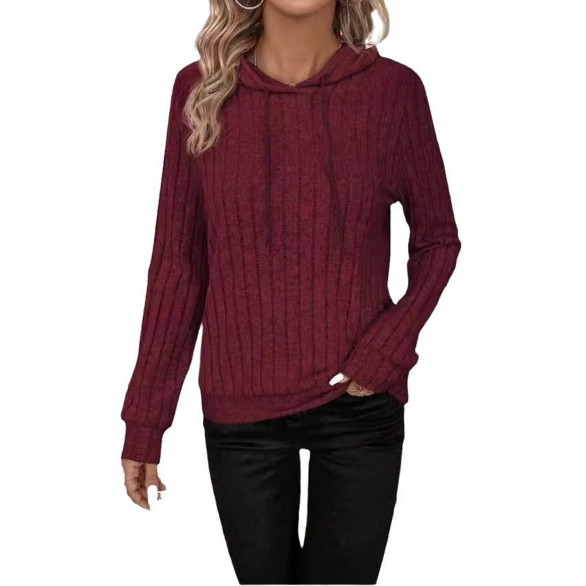 Donna - Felpa con cappuccio in pile dal design a coste - Stile accogliente