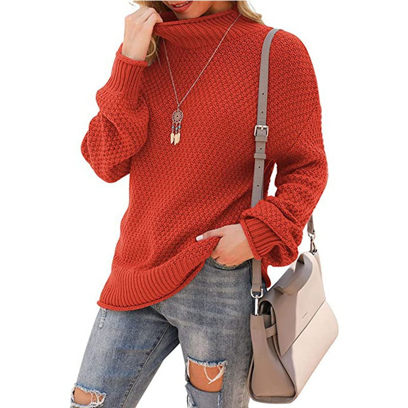 Donna - Comodo maglione a maglia grossa - Collo alto