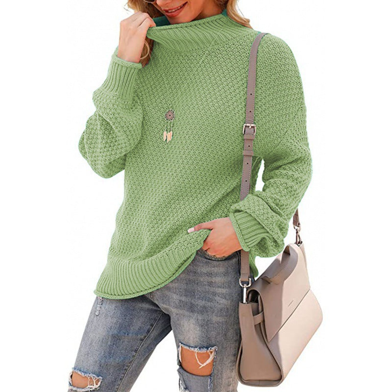 Donna - Comodo maglione a maglia grossa - Collo alto