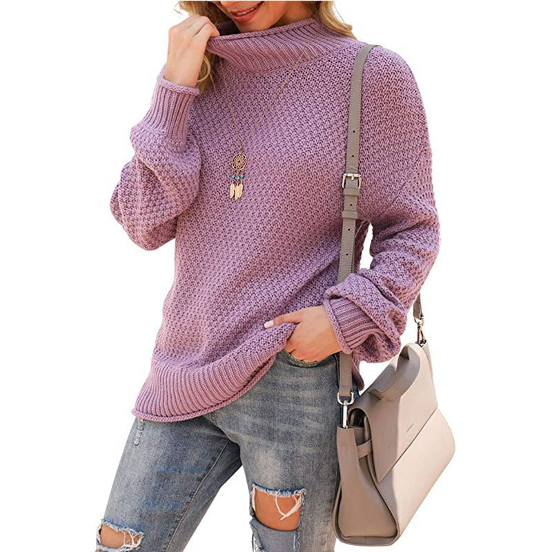 Donna - Comodo maglione a maglia grossa - Collo alto
