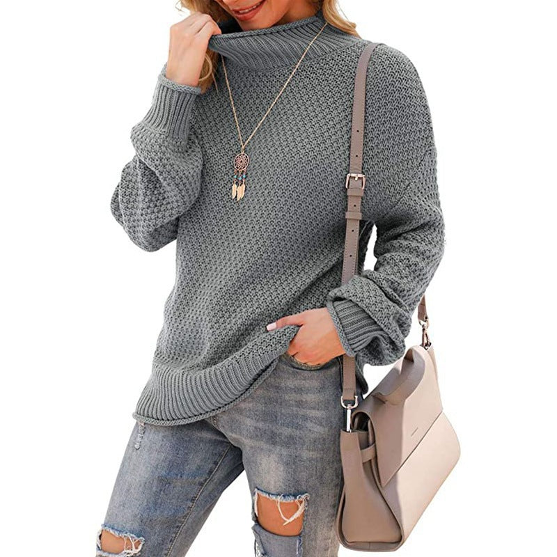 Donna - Comodo maglione a maglia grossa - Collo alto
