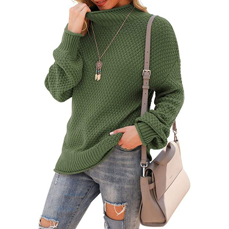 Donna - Comodo maglione a maglia grossa - Collo alto