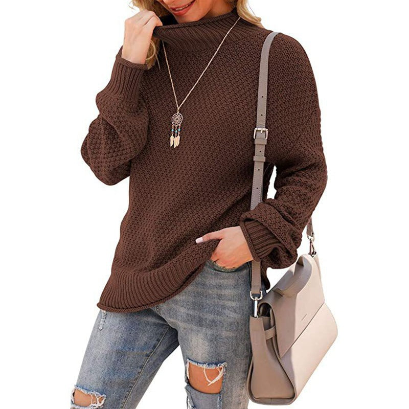 Donna - Comodo maglione a maglia grossa - Collo alto