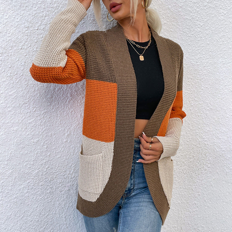 Donna - Cardigan in maglia aperto sul davanti con tasche