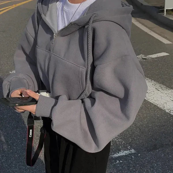 Donna - Felpa con cappuccio in pile oversize - Zip Up