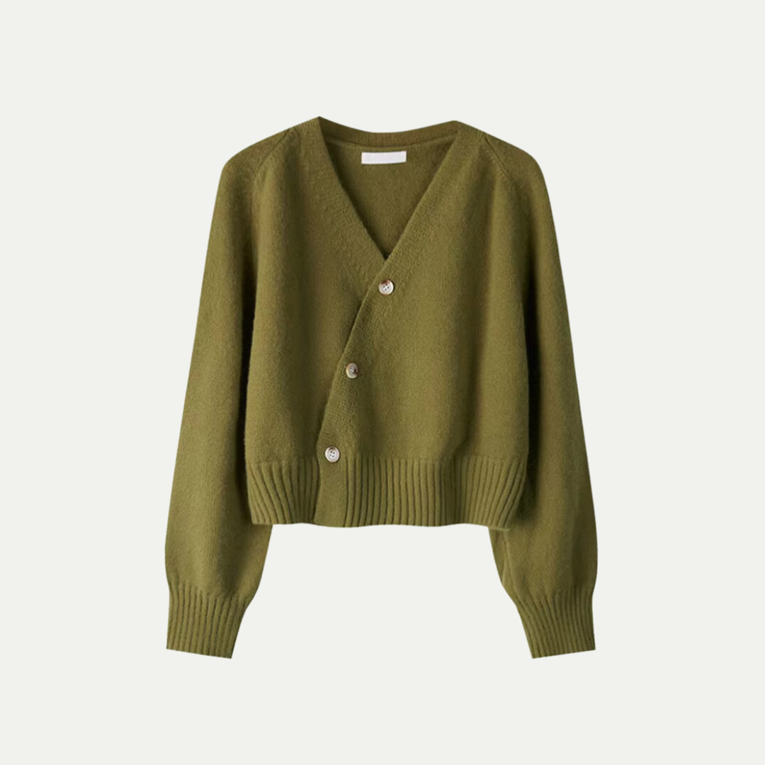 Donna - Cardigan con scollo a V e bottoni - Stile maglia asimmetrica