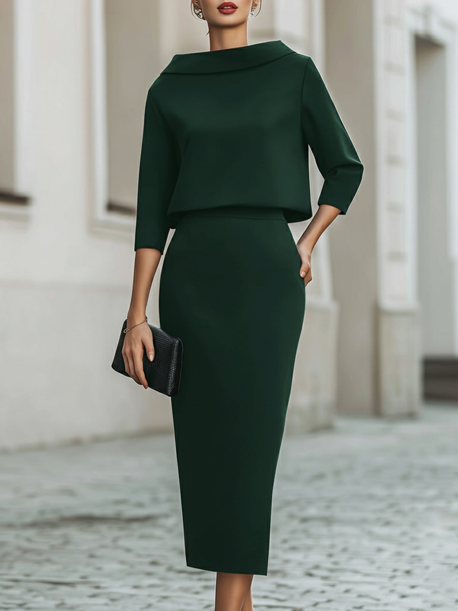 Set Donna – Con Collo a Barchetta, Lunghezza Midi, Adatto per Primavera e Estate, Casual per Uso Quotidiano