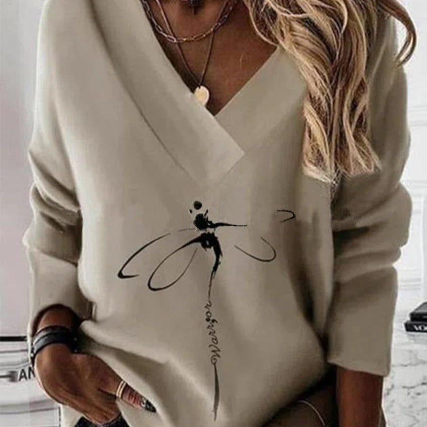 Donna - Felpa in cotone con scollo a V - vestibilità rilassata